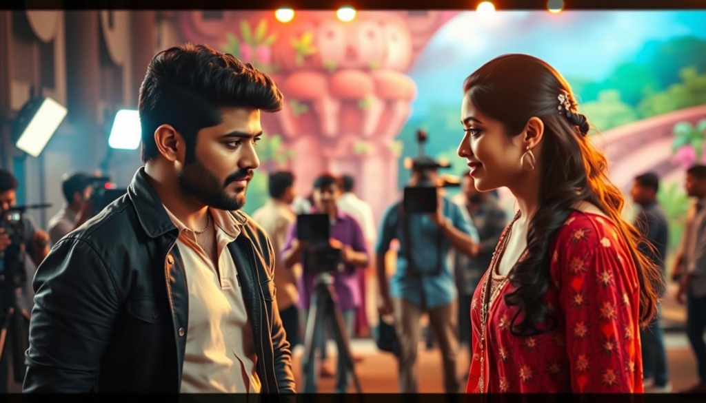 Allu Arjun and Rashmika Mandanna on set