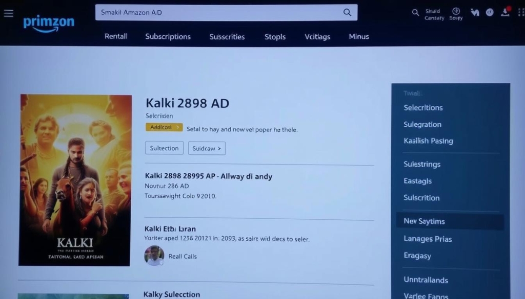 Amazon Prime Video interface showing Kalki 2898 AD rental and subscription options