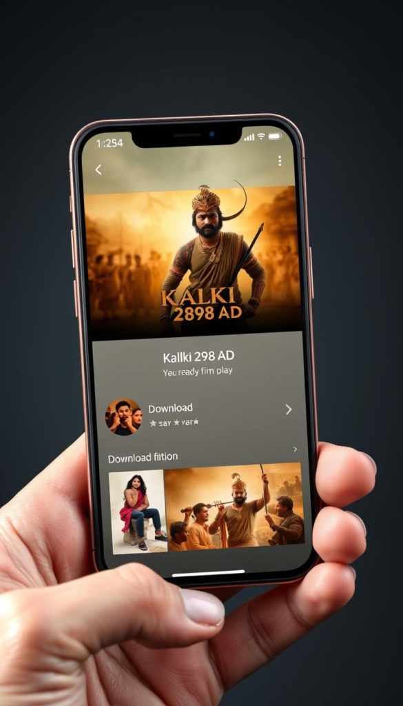 Mobile phone showing Kalki 2898 AD streaming app interface