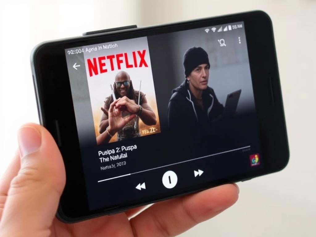 Smartphone showing Pushpa 2: The Rule streaming app interface