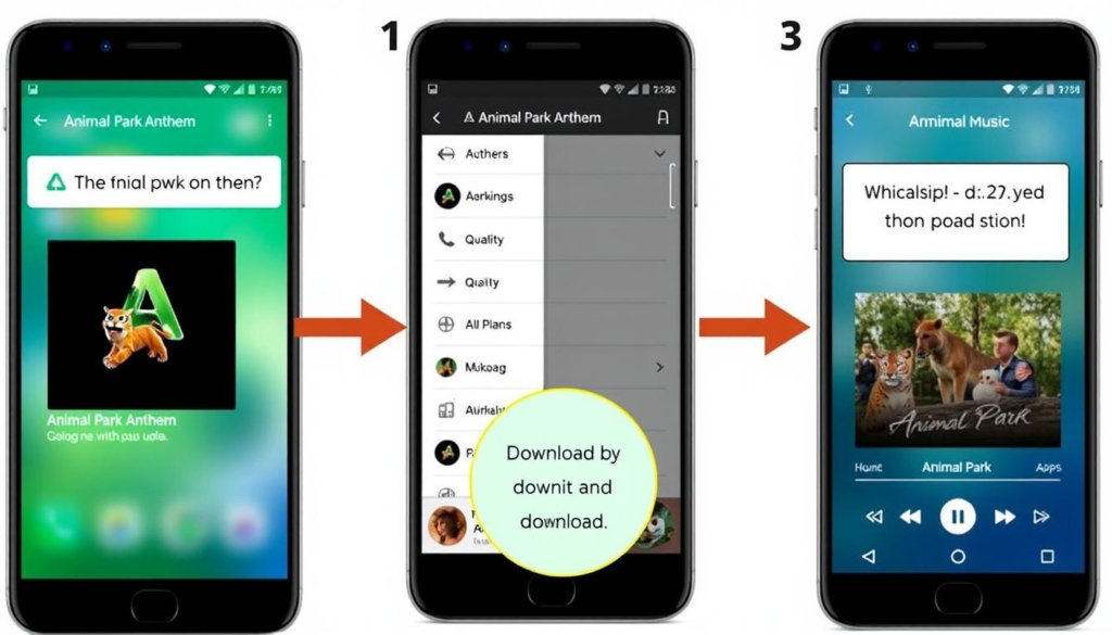Step-by-step visual guide showing how to download Animal Park Anthem in 4K HD audio quality