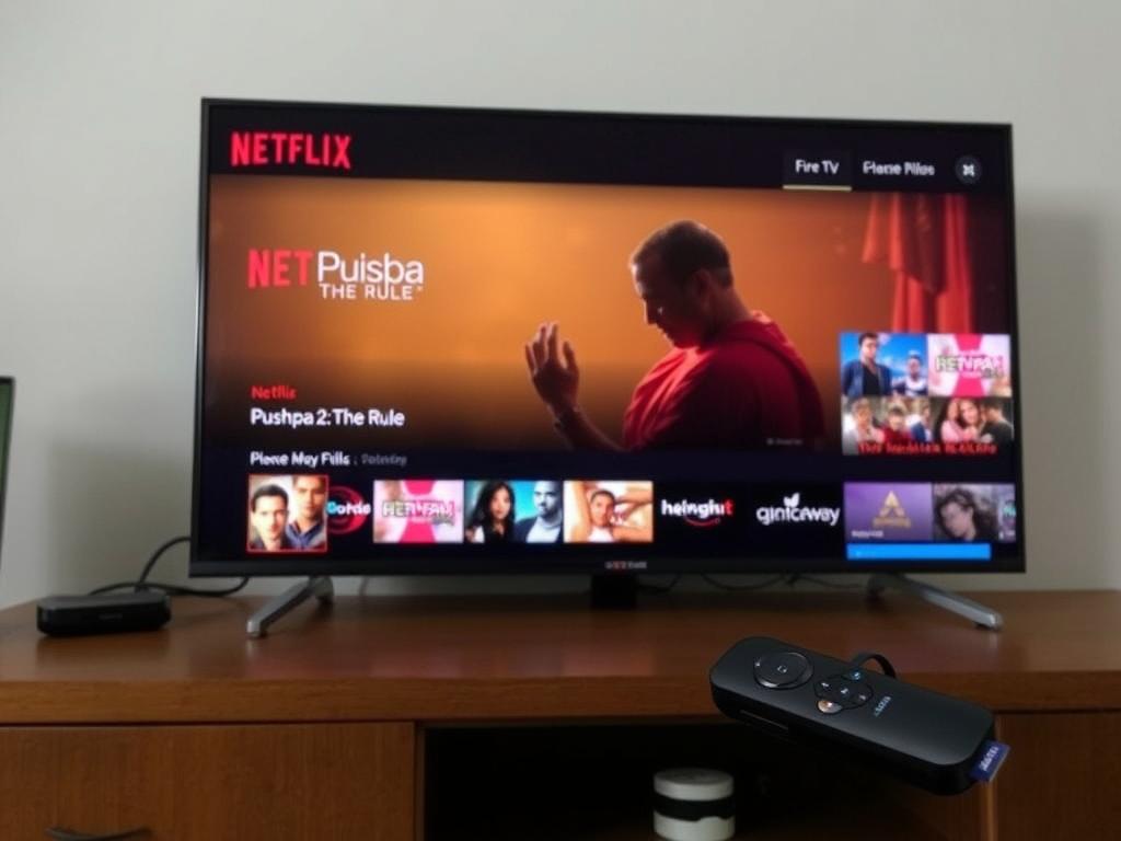 Streaming device connected to TV showing Pushpa 2: The Rule