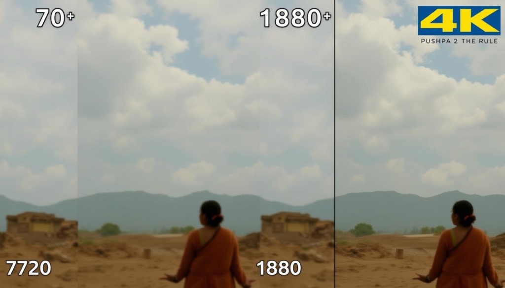 Visual comparison of 720p, 1080p, and 4K resolution for Pushpa 2: The Rule