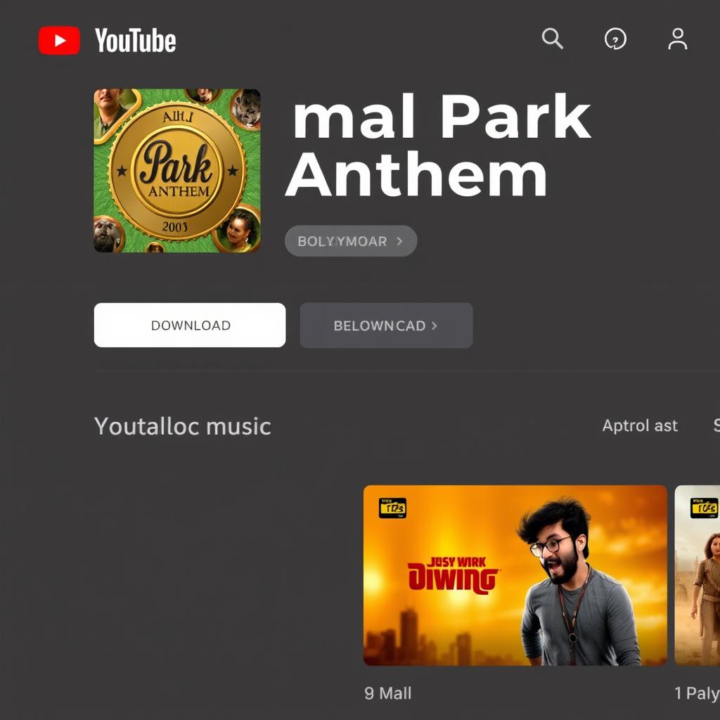 YouTube Music premium interface showing Animal Park Anthem download options