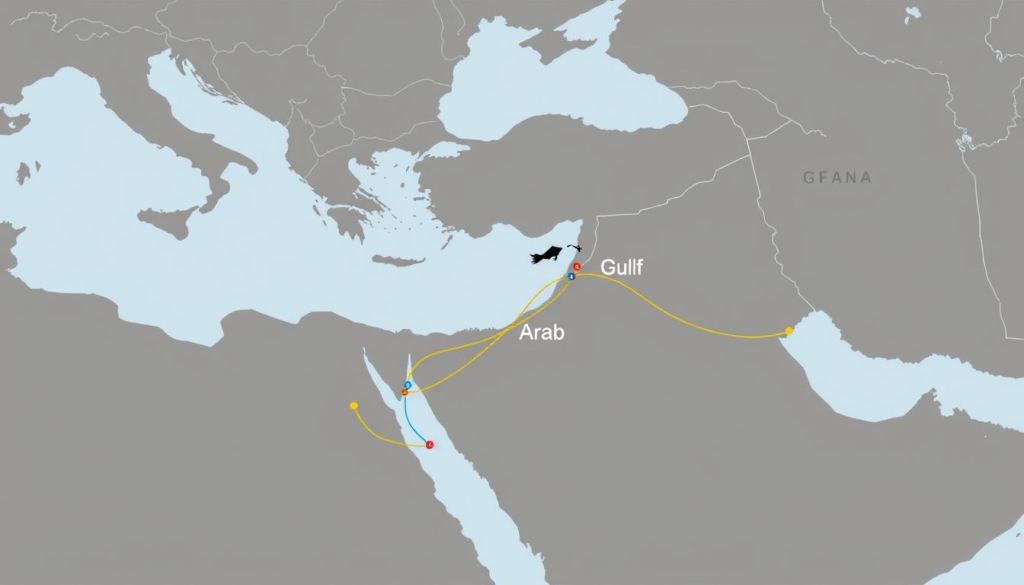 Map showing cultural connections between Balochistan and Gulf Arab states