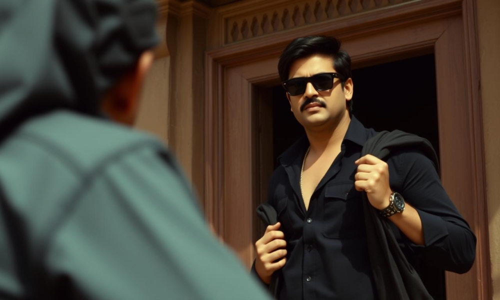 Rehman Dakait entry scene from Dhurandhar movie featuring Akshaye Khanna in black attire