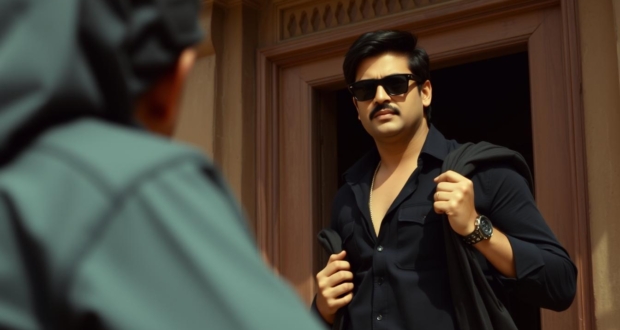 Rehman Dakait entry scene from Dhurandhar movie featuring Akshaye Khanna in black attire